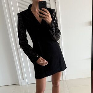 Cinq à Sept Black Sequin Long Sleeve Dress